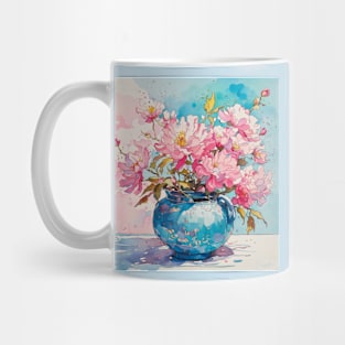 Pink Flowers in Blue Vase Mug